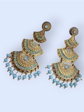 Bohemian Gold-Tone Turquoise Drop Earrings